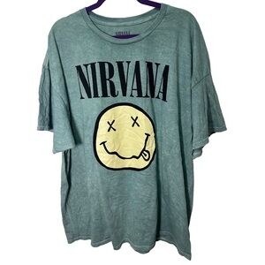 NIRVANA Smiley Face Tee in Soft Green NWOT